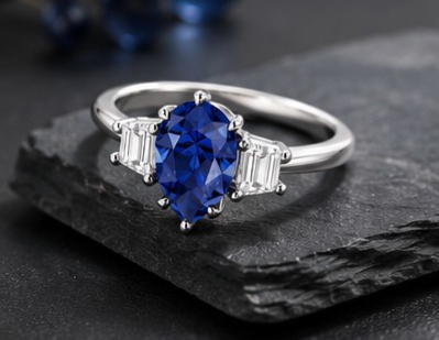 ring_7 (1) Natural Pear Cut Blue Sapphire Halo Diamond Ring – 14K White Gold or Yellow Gold