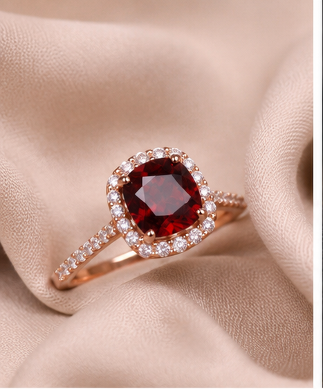 ring_background_1 2 Carat Cushion Cut Red Garnet Promise Ring