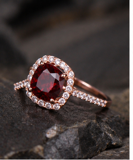ring_background_2 2 Carat Cushion Cut Red Garnet Promise Ring