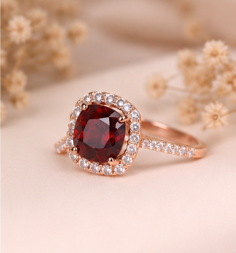 ring_background_3 2 Carat Cushion Cut Red Garnet Promise Ring