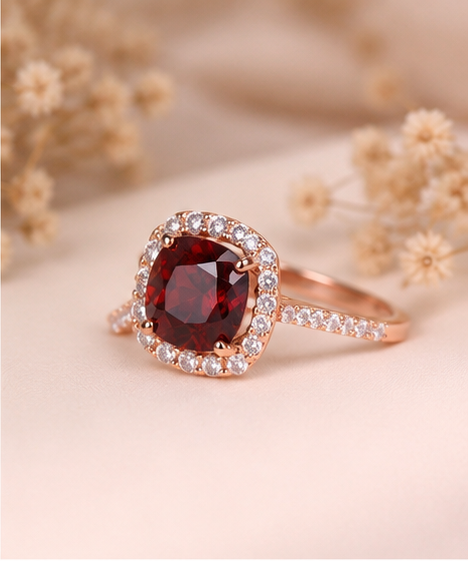 ring_background_3 2 Carat Cushion Cut Red Garnet Promise Ring